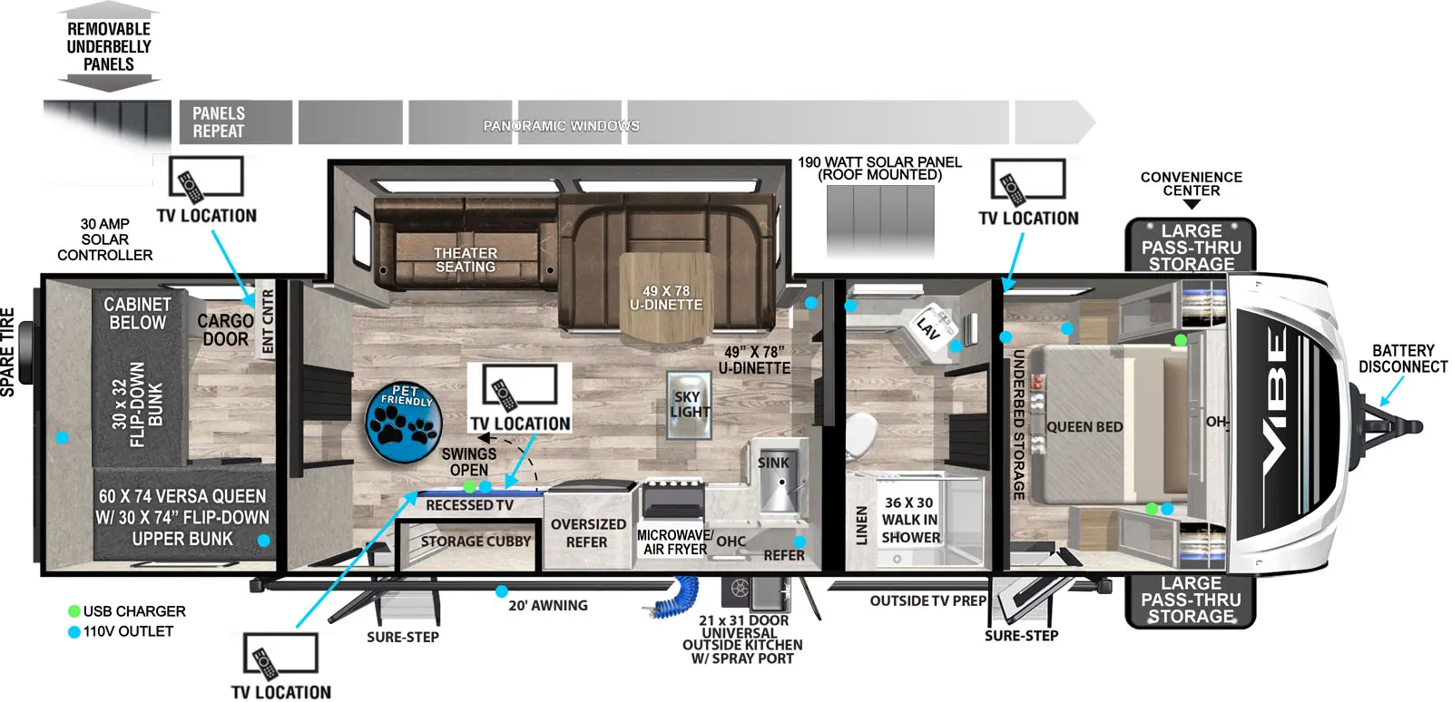 Floor Plan of the Forest River Vibe 28BHE Travel Trailer 